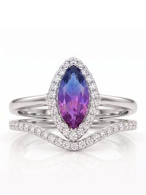 Pink & Purple Marquise Gemstone Ring, 925 Sterling Silver Charmed Aroma